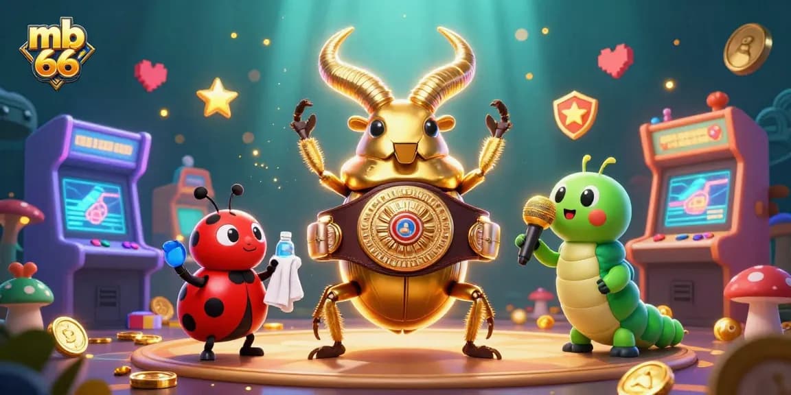Bet on exciting games at mb 66, featuring a dynamic 3D scene with cartoon creatures in a casino.