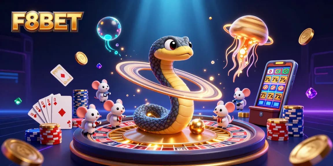 F8BET game scene showcasing cosmic gambling with animated characters betting on roulette.