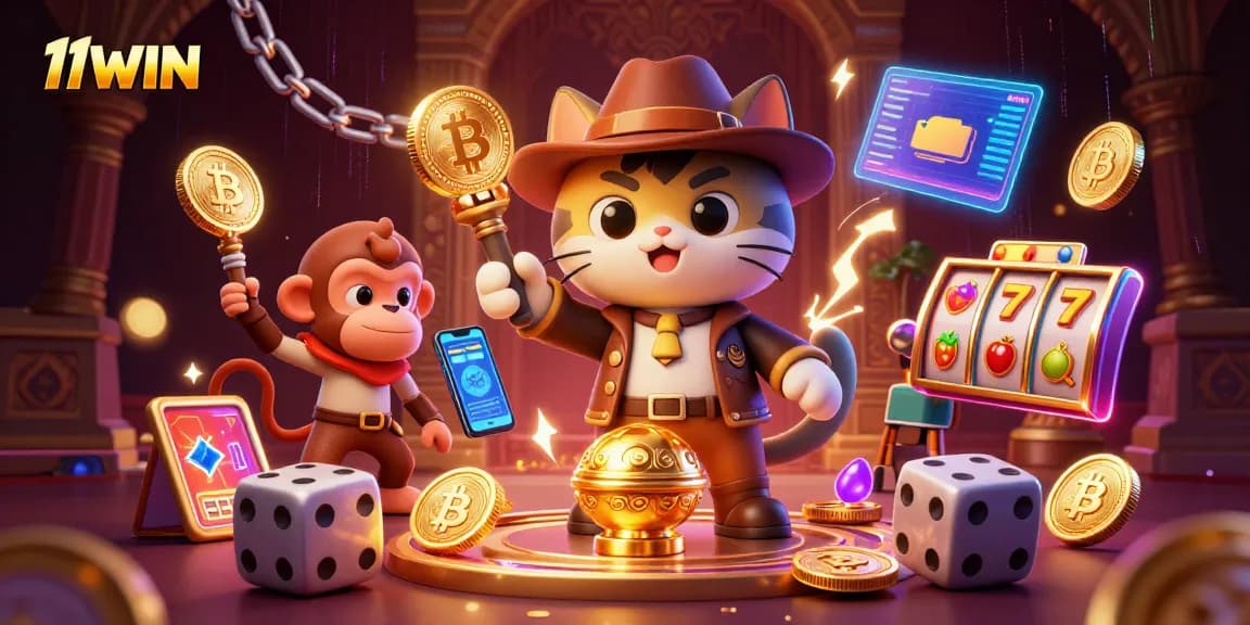 Engage in immersive gaming at 11WIN with a vibrant 3D casino adventure featuring crypto elements.