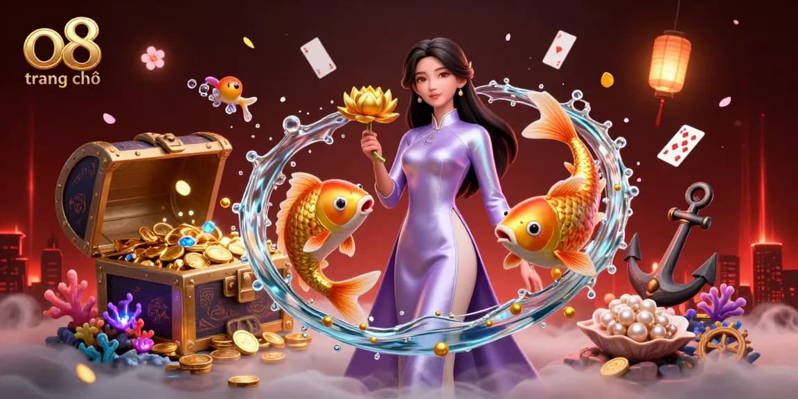 Engage with the vibrant world of o8 trang chủ, showcasing dynamic gaming elements like gold coins and cards.