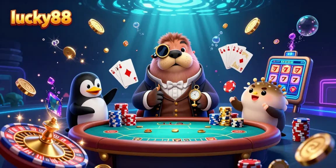 Spin the reels and win big with lucky88 in this vibrant underwater casino scene.