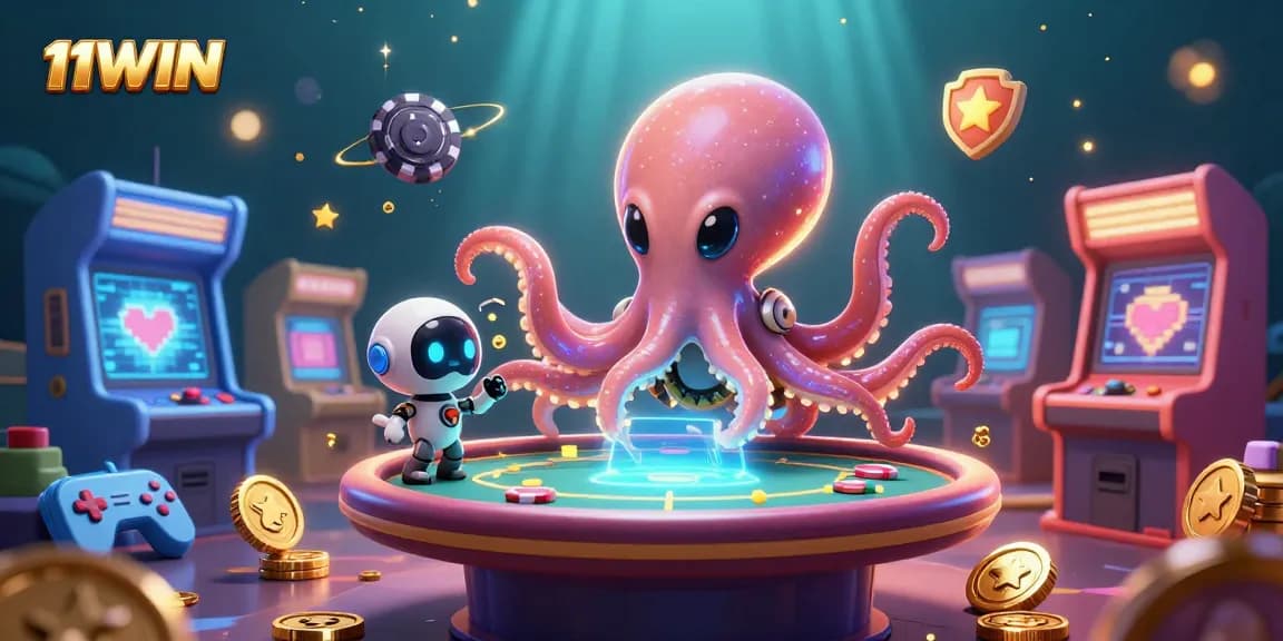Engage with thrilling casino games at 11WIN, featuring a cosmic poker scene with an alien octopus.
