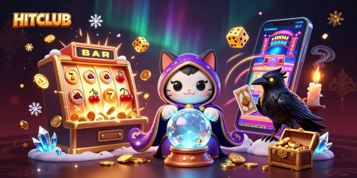 Engage with HITCLUB's vibrant casino experience featuring animated fortune tellers and jackpot winnings.