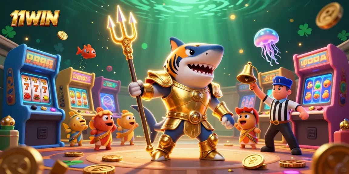 Experience thrilling gameplay at 11WIN with a vibrant underwater casino featuring a majestic tiger shark.