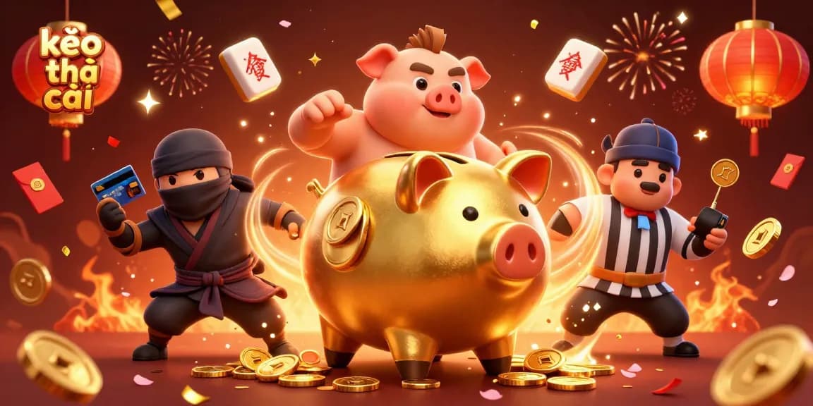Experience kèo nhà cái in action with the vibrant clash of gambling characters and festive elements.