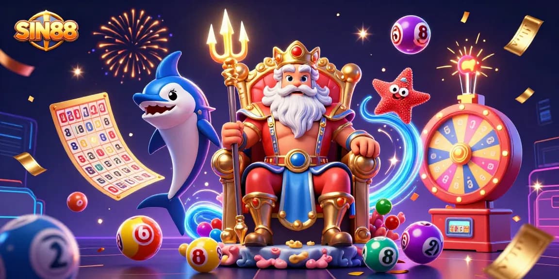 SIN88 brings excitement with vibrant lottery elements in a captivating casino scene.