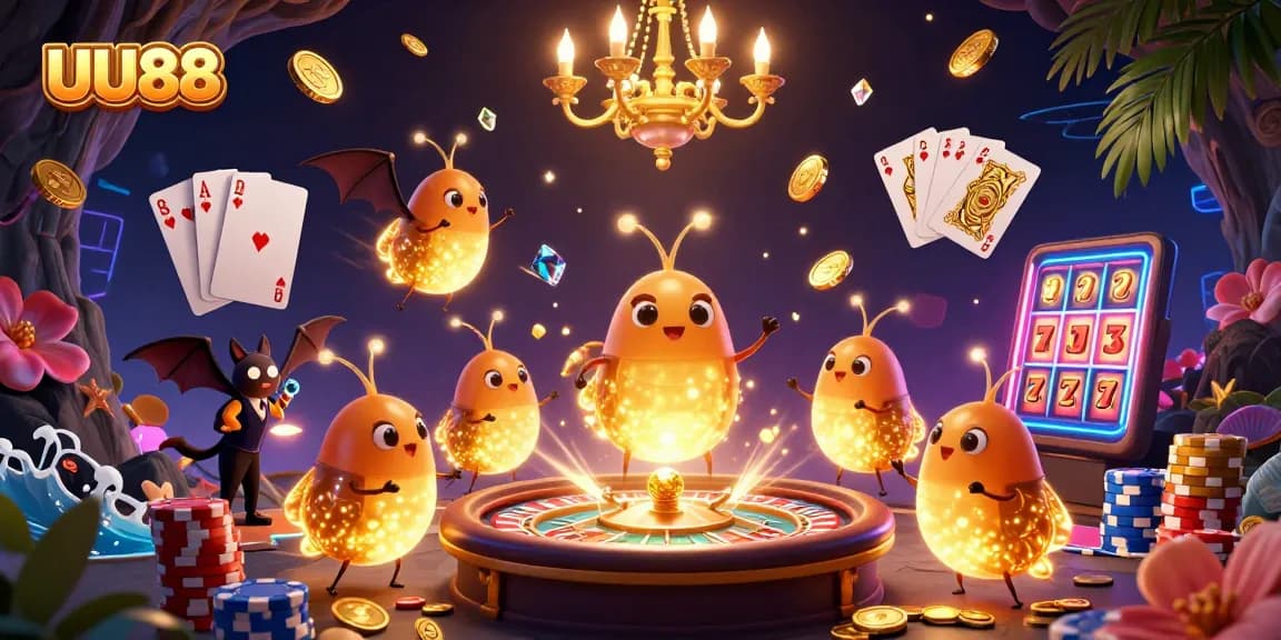 Engage in thrilling casino experiences at UU88 with vibrant glowworms and exciting gaming elements lighting the way.
