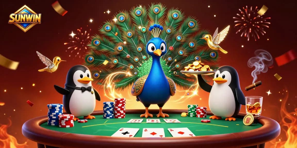 Experience thrilling poker action with SUNWIN's cartoon peacock and fun casino elements