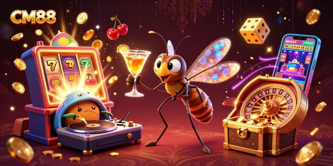 Spin the golden roulette wheel at CM88, featuring vibrant casino mascots and exploding jackpots.