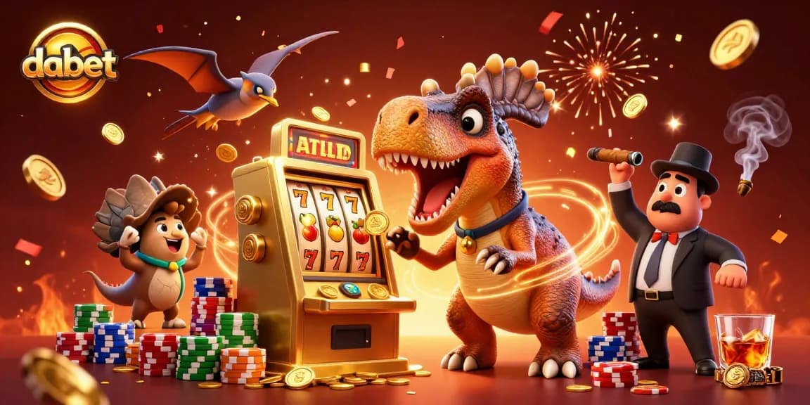 dabet players experience a thrilling jackpot moment as they win coins from a golden slot machine.