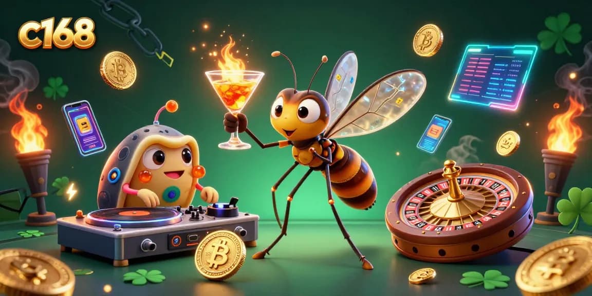 Experience the thrilling world of c168, where casino games come alive with vibrant characters and glowing crypto elements.