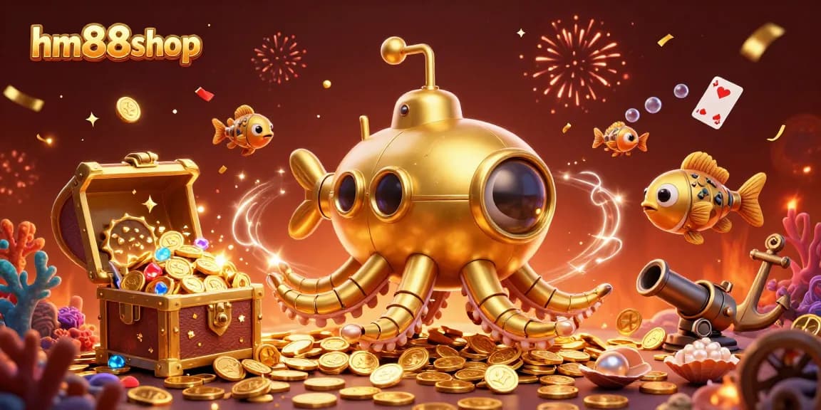 Experience thrilling moments with hm88shop’s golden kraken submarine navigating a casino treasure trove.