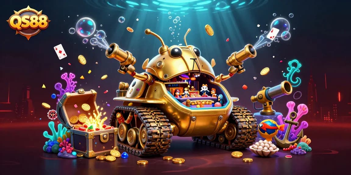 Experience the excitement of QS88 in a vibrant underwater casino scene.