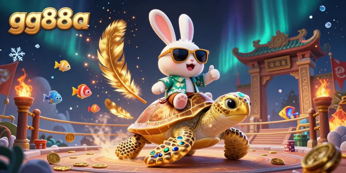 Engage with the thrilling world of gg88a sa featuring a vibrant lucky rabbit and golden turtle in an exciting casino scene.