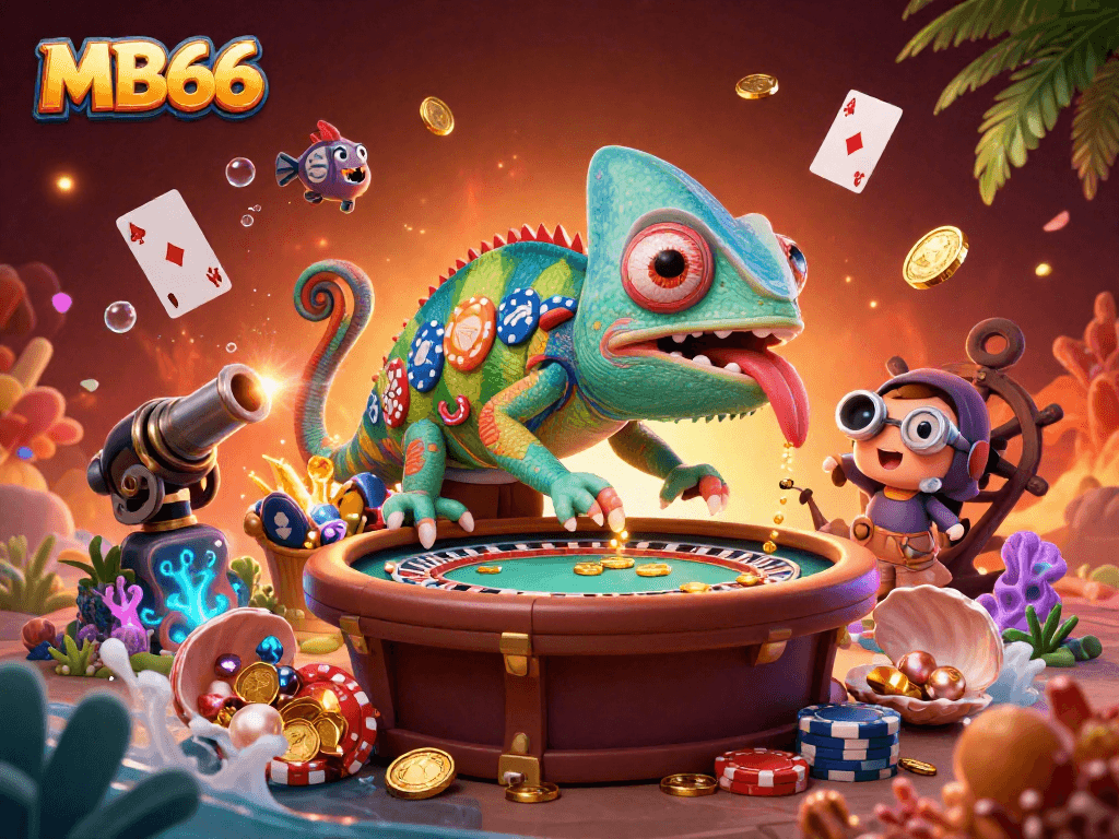 Experience thrilling gameplay with MB66 as the colorful chameleon casino owner navigates vibrant gaming adventures.