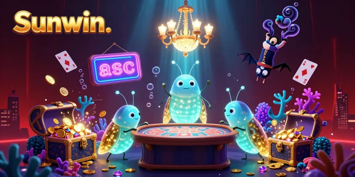 Experience excitement at Sunwin with vibrant characters lighting up a dynamic casino scene.
