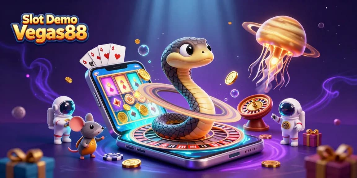 Experience excitement with Slot Demo Vegas88 featuring vibrant characters and stunning game elements in a cosmic casino