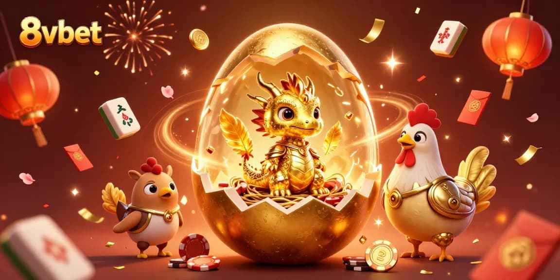 Experience the thrill at 8vbet, where a golden dragon emerges amidst vibrant casino symbols.