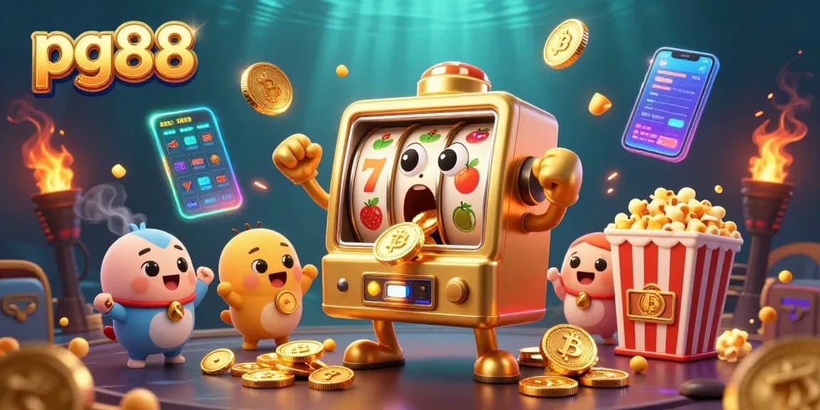 pg88 slot machine celebrates a jackpot with cheering baby slots and crypto coins!