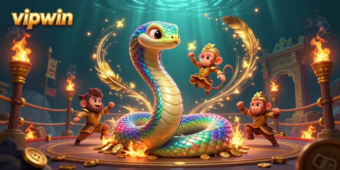 Experience thrilling wins at vipwin with vibrant casino adventure featuring golden pillars and magical creatures.