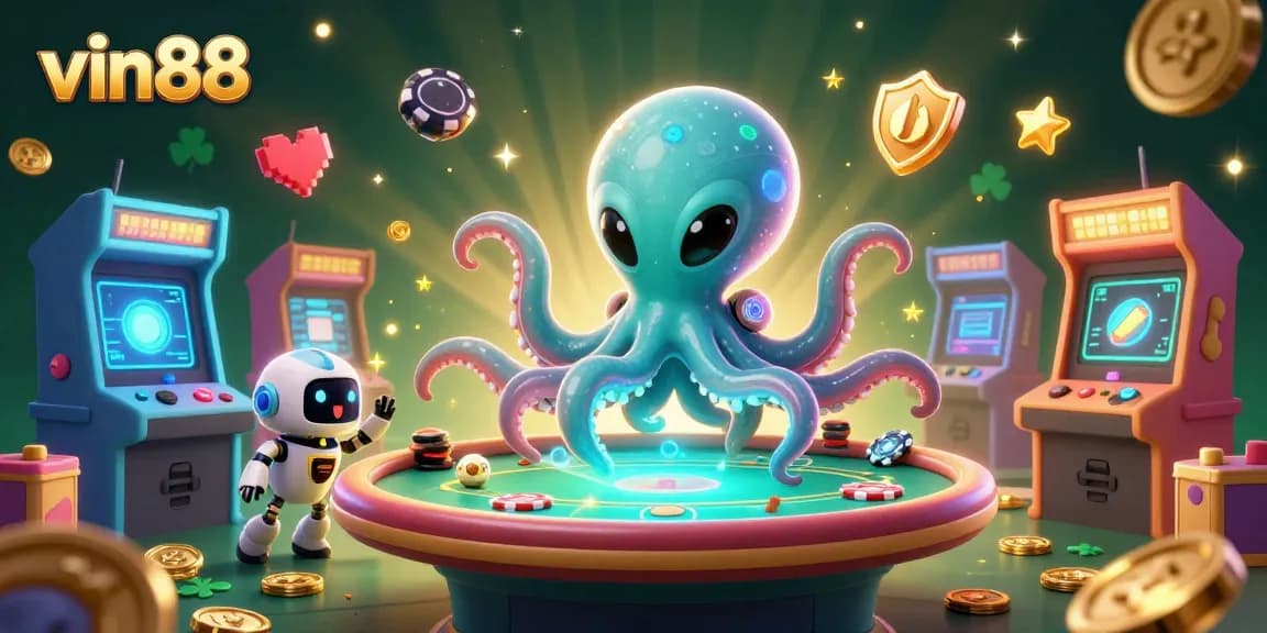 Experience thrilling gameplay in vin88's vibrant alien casino with poker tables and arcade challenges.