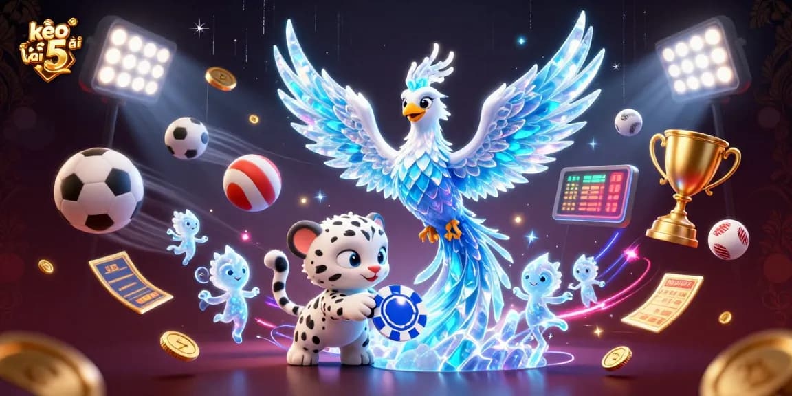 Win big with kèo nhà cái 5 in this dynamic 3D casino-themed illustration, showcasing sports betting excitement.