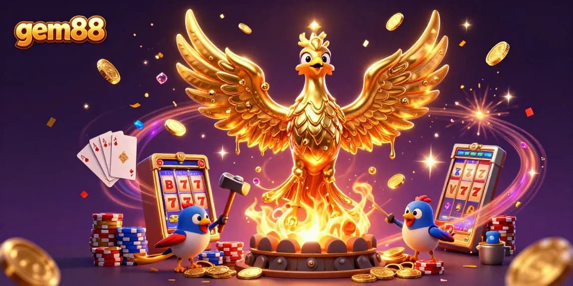 Engage with gem88's thrilling slots featuring a molten phoenix and dynamic casino elements.
