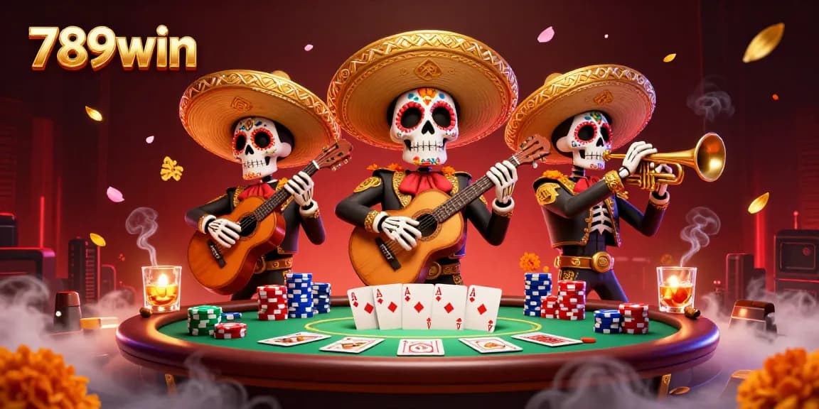 Experience thrilling poker moments with 789win's vibrant 3D mariachi scene celebrating casino excitement.