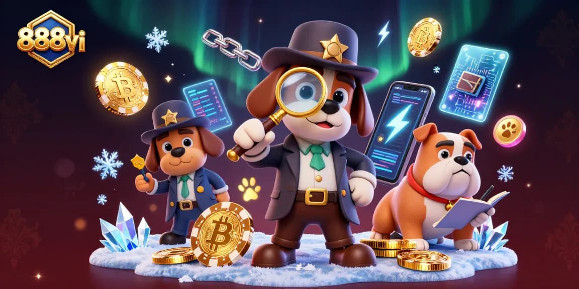 Join the adventure with 888vi as a detective investigates poker chip clues in a vibrant casino scene.