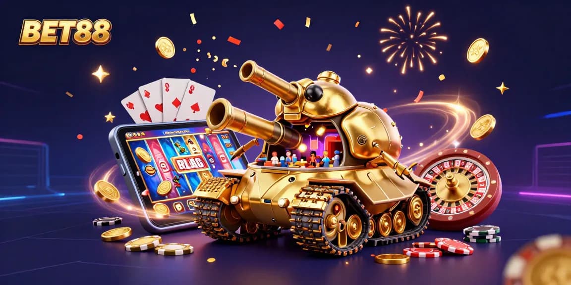 Engage in thrilling games at BET88's vibrant casino with golden beetle tank and exciting elements.