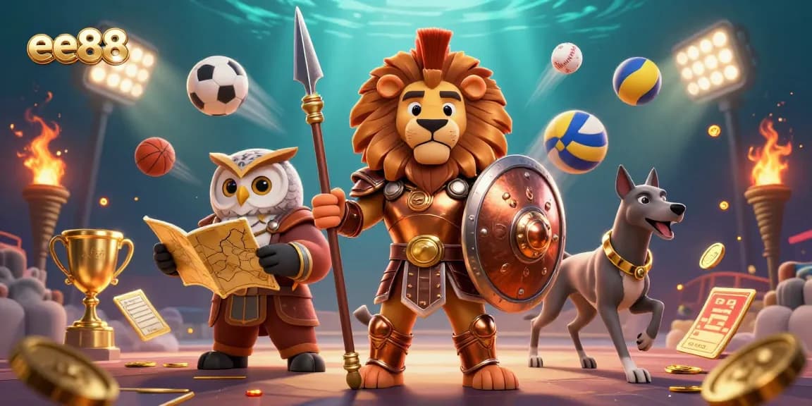 Experience the thrilling world of ee88 with a dynamic casino illustration featuring engaging game elements.