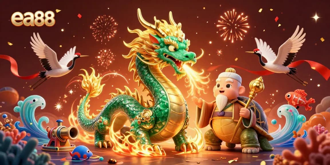 Playing fish shooting games at ea88, where a vibrant dragon and sage create excitement.