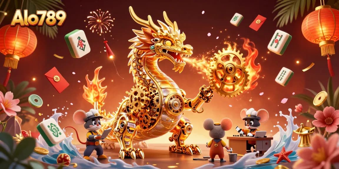 Alo789 immerses players in thrilling gameplay with a dynamic scene featuring a golden dragon casino theme.
