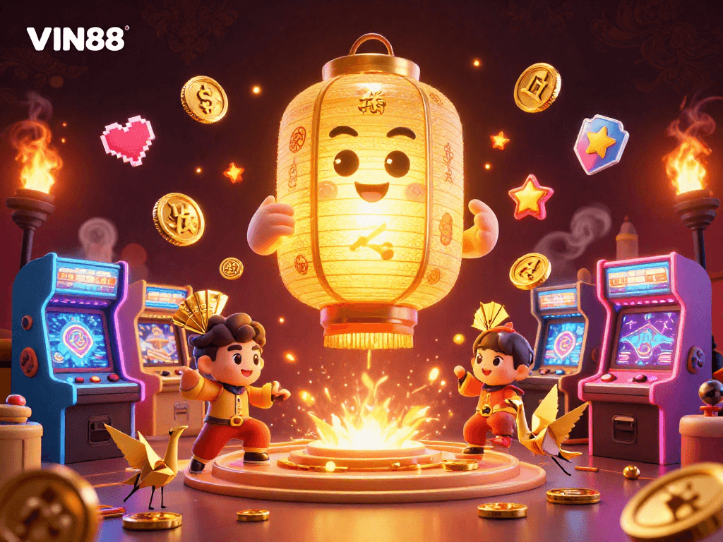 Engage with VIN88 for thrilling night market casino adventures amidst golden gaming elements.