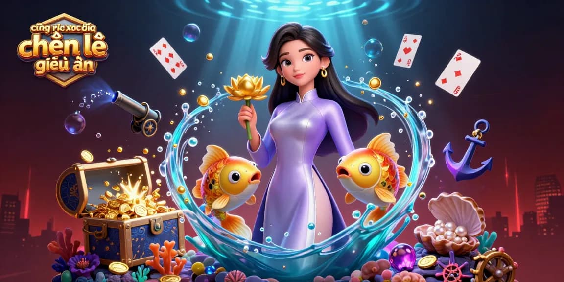 Engage in action with công thức xóc đĩa chẵn lẻ đều ăn featuring an elegant Asian woman and dynamic koi fish.