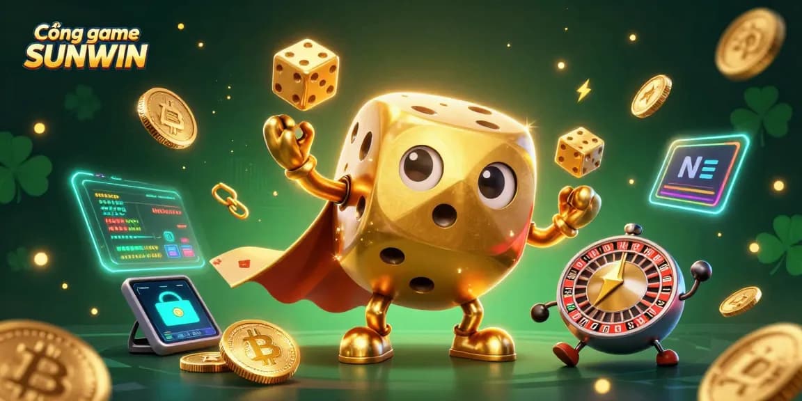 Engage with Cổng game SUNWIN's thrilling 3D casino experience illustrated with vibrant gaming elements.