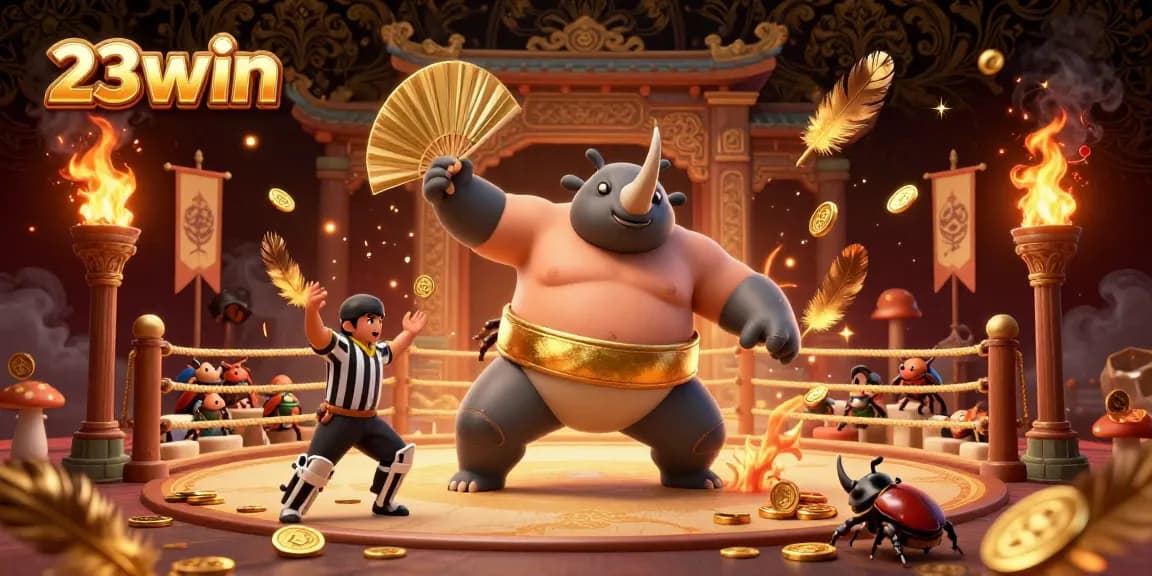 Experience thrilling wins at 23win with animated beetle champions battling for gold coins.