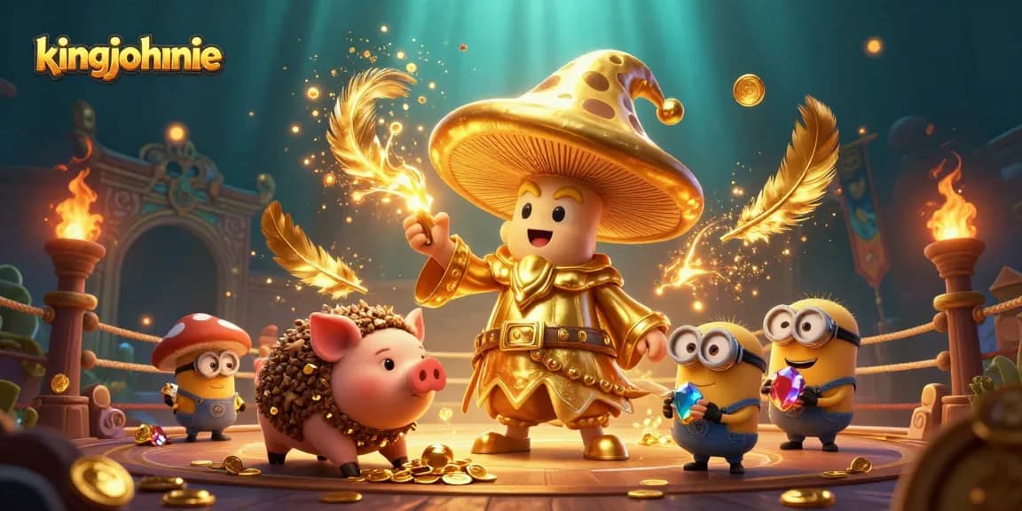 Win big with kingjohnnie in this vibrant 3D casino adventure showcasing golden treasures and magical characters.