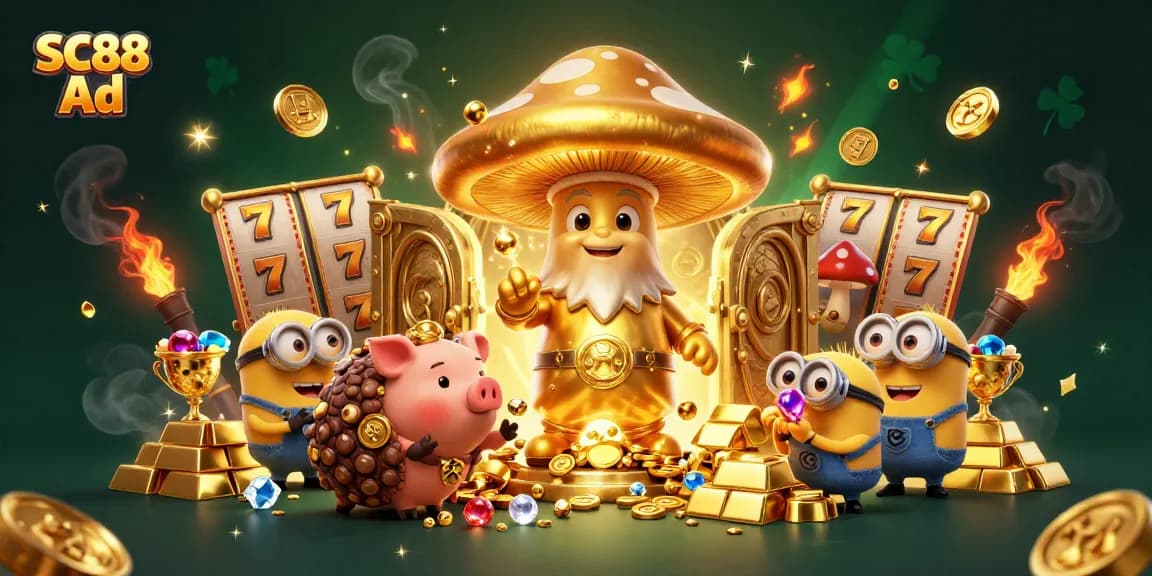 Engage in thrilling play with SC88 Ad featuring magical casino treasures and lively characters.