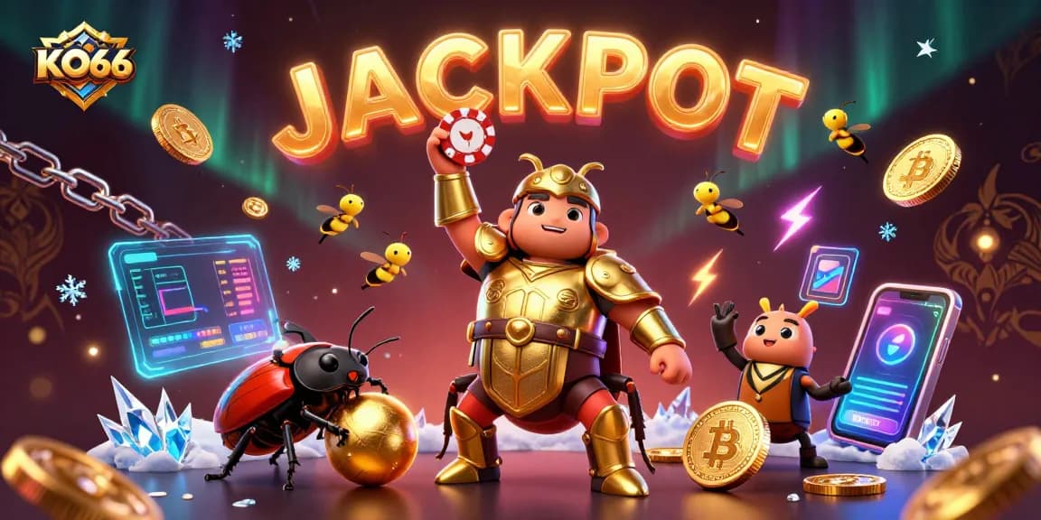 Experience thrilling wins at KO66 with this vibrant 3D jackpot celebration scene.