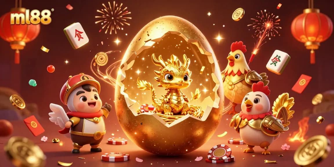 Experience thrilling wins at ml88 with a vibrant 3D casino illustration featuring a gold baby dragon.