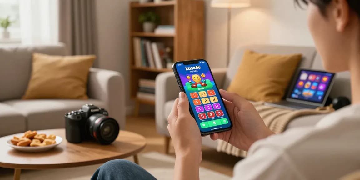Engaging scene of Xoso66 mobile app being played in a cozy living room setting.