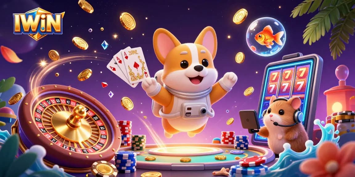 IWIN offers an exciting casino experience with animated characters in a space station setting.