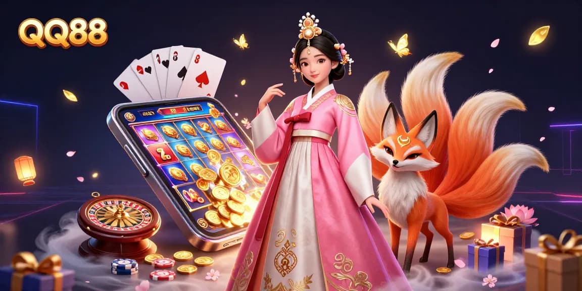 Engage with QQ88 slots and excitement, showcasing a vibrant 3D casino illustration.