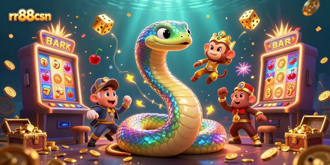 Experience the excitement at rr88csn with a vibrant jackpot scene featuring a rainbow serpent and monkey king.