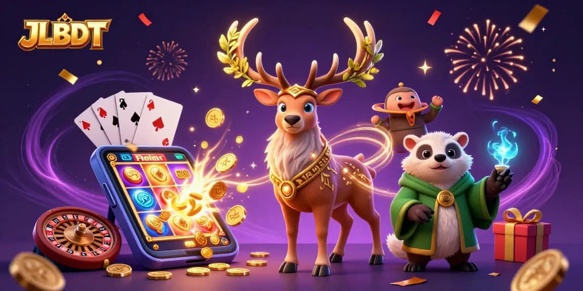 JLBDT players celebrate with fantasy elements and exciting casino games in a vibrant scene.