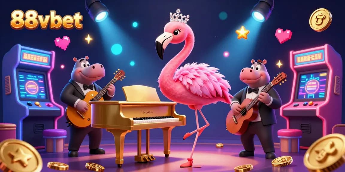 Celebrate at 88vbet with a vibrant casino scene featuring songbirds and gaming machines.