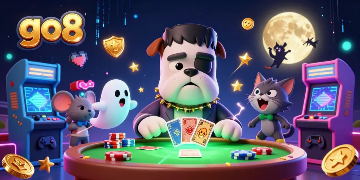 Experience thrilling gameplay at go8 with a Frankenstein bulldog dealer, ghost mouse, and werewolf kitten!