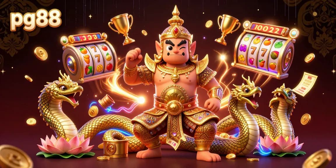 Experience the thrill of pg88 with a vibrant, dynamic 3D casino illustration filled with exciting slot game elements.