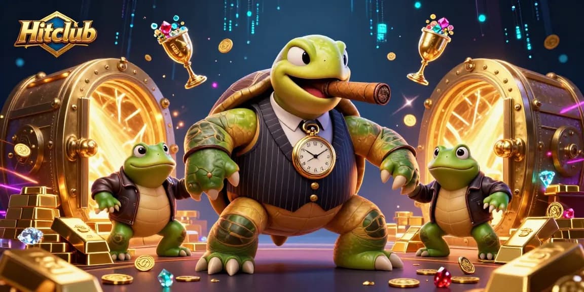 Hitclub energizes casino experience with vibrant characters and golden treasures scattered dynamically.